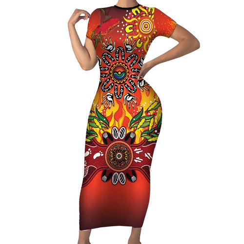 NAIDOC Week 2026 Short Sleeve Bodycon Dress 50 Years of Deadly Aboriginal Dot Art