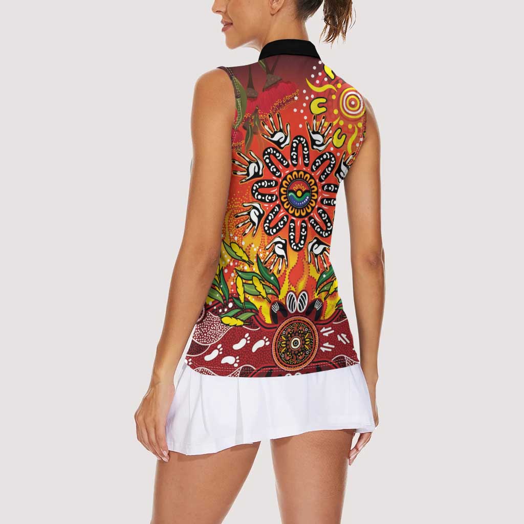 NAIDOC Week 2026 Women Sleeveless Polo Shirt 50 Years of Deadly Aboriginal Dot Art