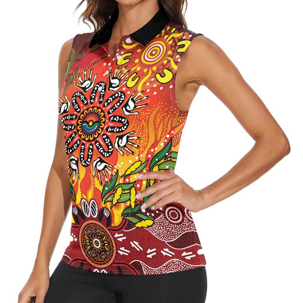 NAIDOC Week 2026 Women Sleeveless Polo Shirt 50 Years of Deadly Aboriginal Dot Art