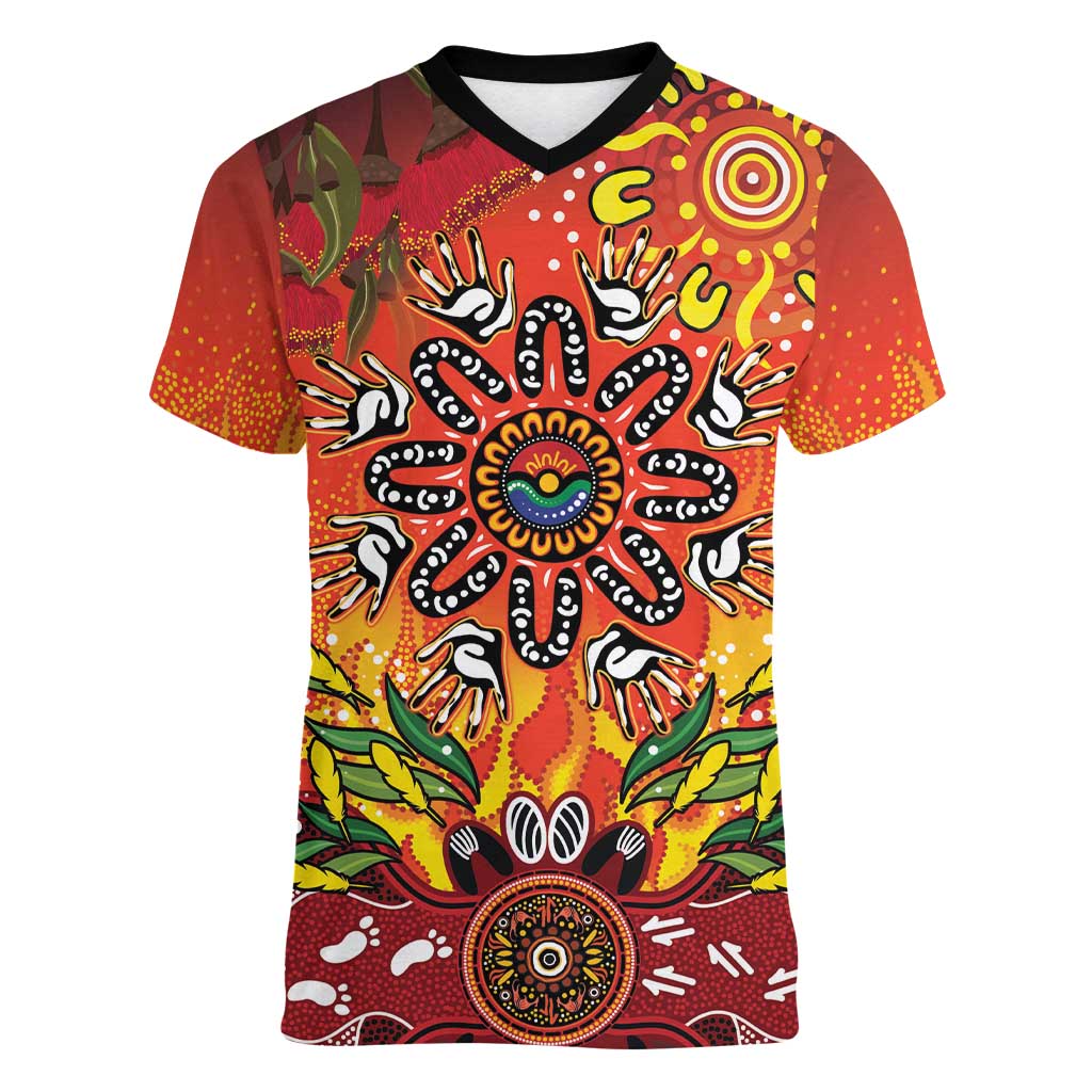 NAIDOC Week 2026 Women V-Neck T-Shirt 50 Years of Deadly Aboriginal Dot Art
