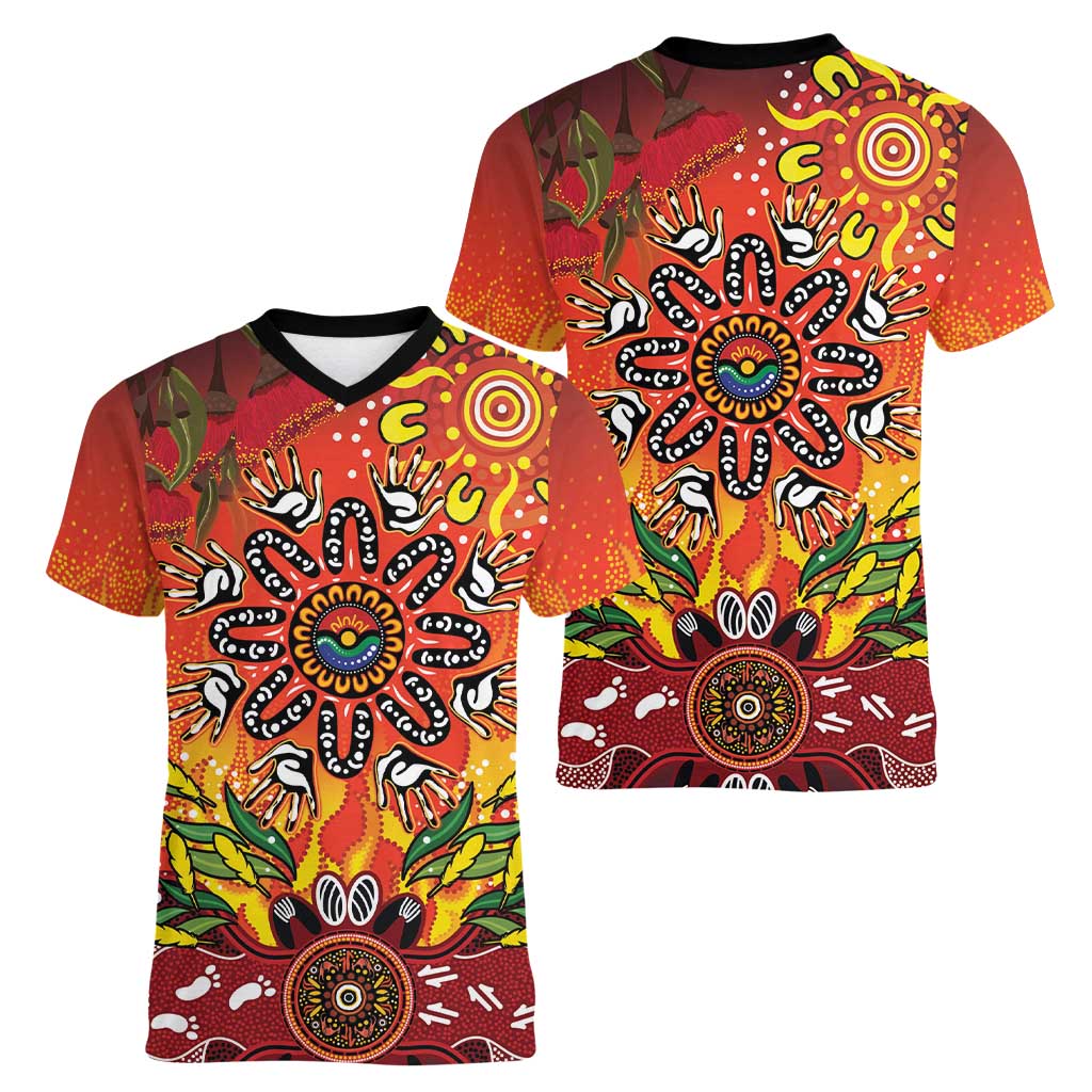 NAIDOC Week 2026 Women V-Neck T-Shirt 50 Years of Deadly Aboriginal Dot Art