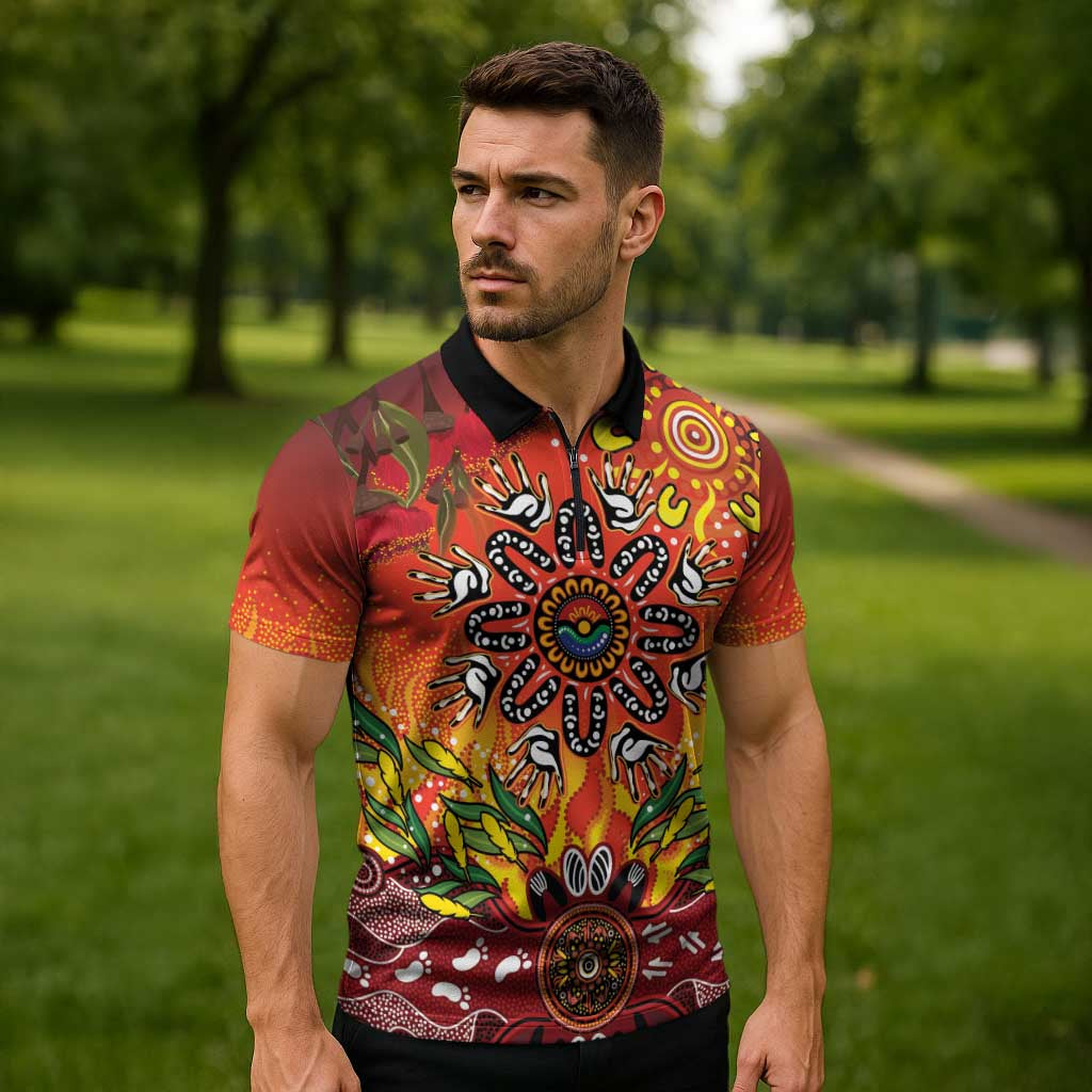 NAIDOC Week 2026 Zipper Polo Shirt 50 Years of Deadly Aboriginal Dot Art