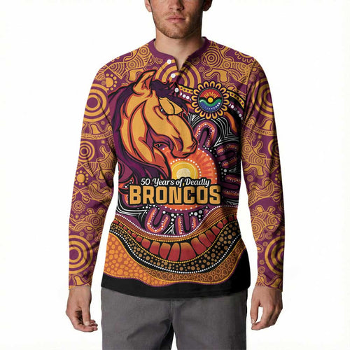 Custom Broncos Honouring First Nations Button Sweatshirt NAIDOC 2026 Deadly 50 Years