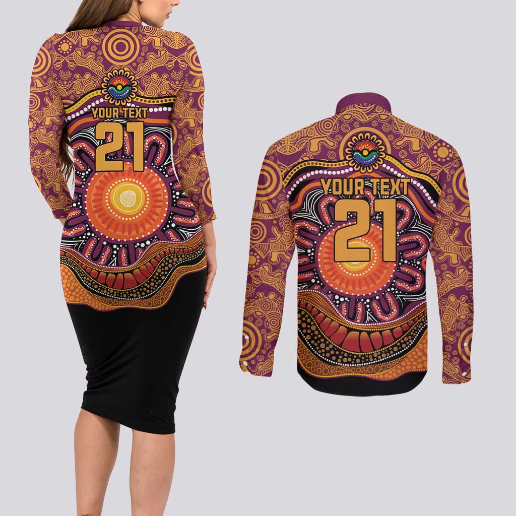 Custom Broncos Honouring First Nations Couples Matching Long Sleeve Bodycon Dress and Long Sleeve Button Shirt NAIDOC 2026 Deadly 50 Years