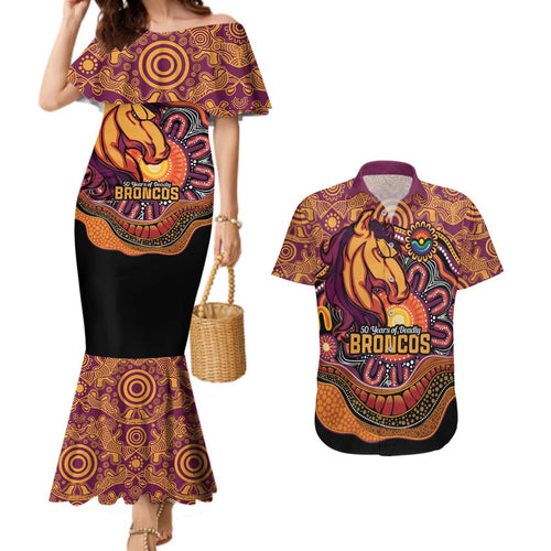 Custom Broncos Honouring First Nations Couples Matching Mermaid Dress and Hawaiian Shirt NAIDOC 2026 Deadly 50 Years