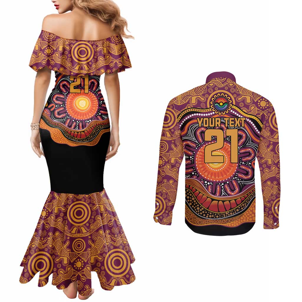 Custom Broncos Honouring First Nations Couples Matching Mermaid Dress and Long Sleeve Button Shirt NAIDOC 2026 Deadly 50 Years