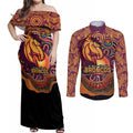 Custom Broncos Honouring First Nations Couples Matching Off Shoulder Maxi Dress and Long Sleeve Button Shirt NAIDOC 2026 Deadly 50 Years