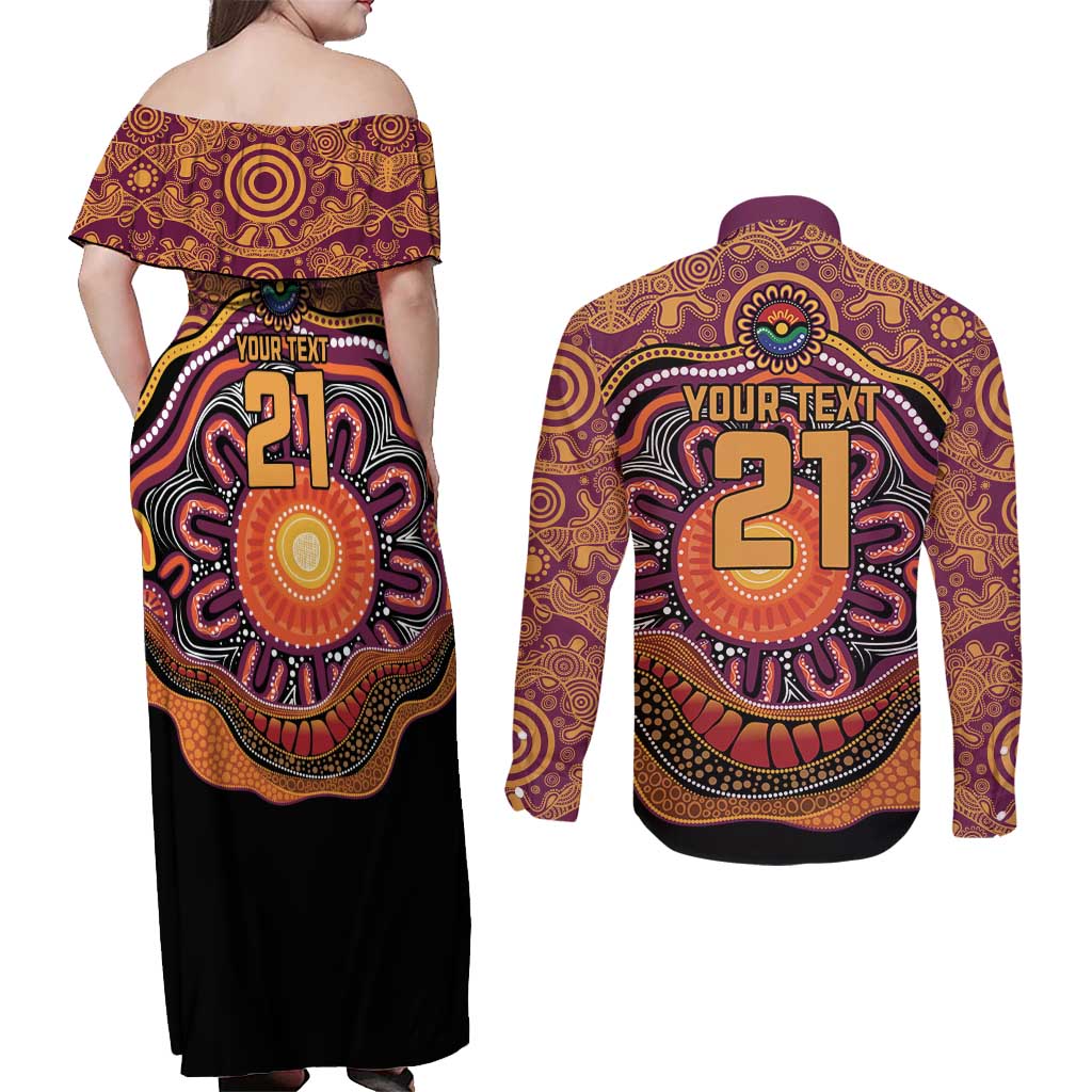 Custom Broncos Honouring First Nations Couples Matching Off Shoulder Maxi Dress and Long Sleeve Button Shirt NAIDOC 2026 Deadly 50 Years