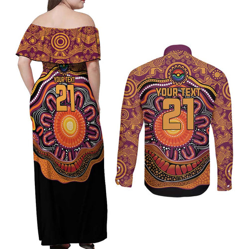 Custom Broncos Honouring First Nations Couples Matching Off Shoulder Maxi Dress and Long Sleeve Button Shirt NAIDOC 2026 Deadly 50 Years