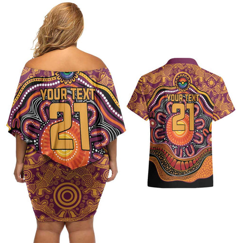 Custom Broncos Honouring First Nations Couples Matching Off Shoulder Short Dress and Hawaiian Shirt NAIDOC 2026 Deadly 50 Years