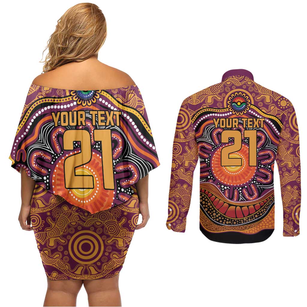 Custom Broncos Honouring First Nations Couples Matching Off Shoulder Short Dress and Long Sleeve Button Shirt NAIDOC 2026 Deadly 50 Years