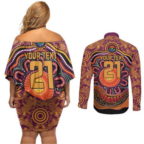 Custom Broncos Honouring First Nations Couples Matching Off Shoulder Short Dress and Long Sleeve Button Shirt NAIDOC 2026 Deadly 50 Years