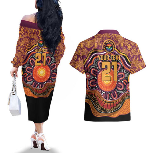 Custom Broncos Honouring First Nations Couples Matching Off The Shoulder Long Sleeve Dress and Hawaiian Shirt NAIDOC 2026 Deadly 50 Years