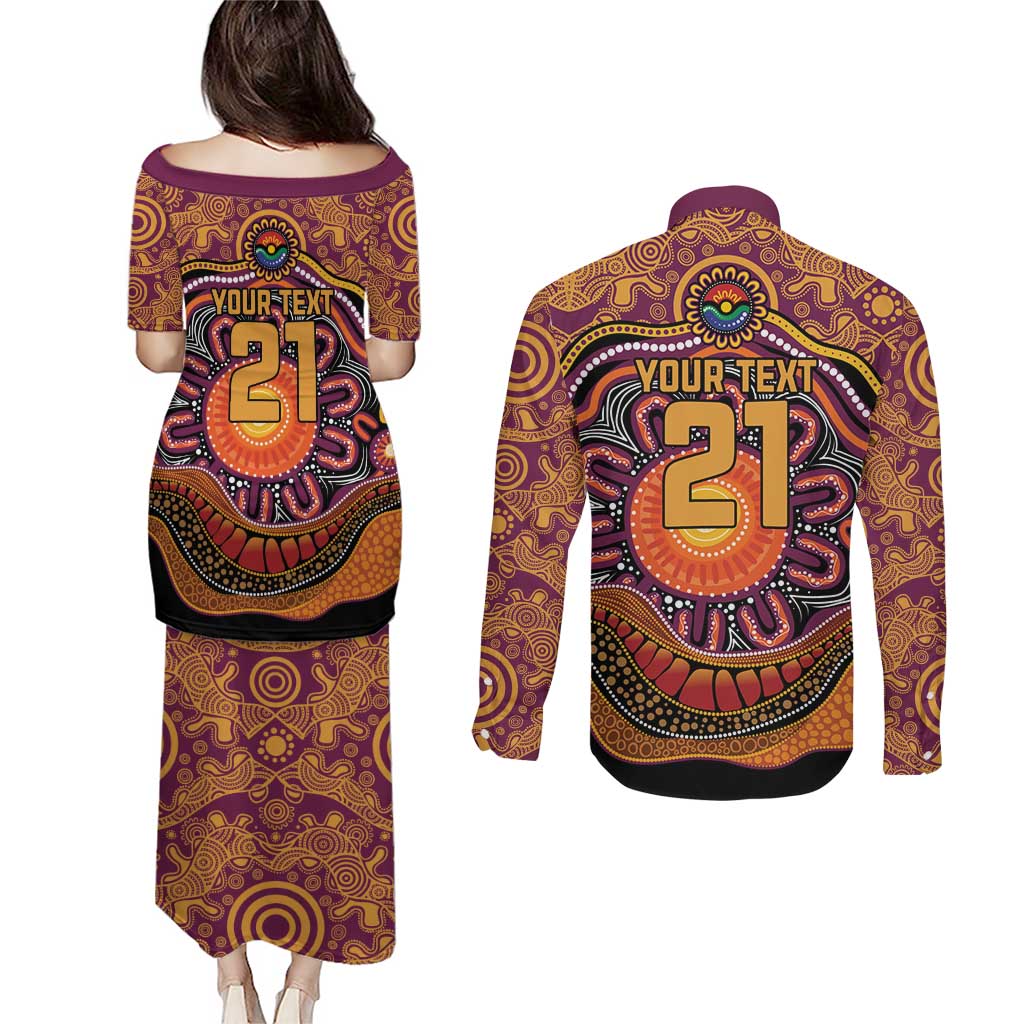 Custom Broncos Honouring First Nations Couples Matching Puletasi and Long Sleeve Button Shirt NAIDOC 2026 Deadly 50 Years