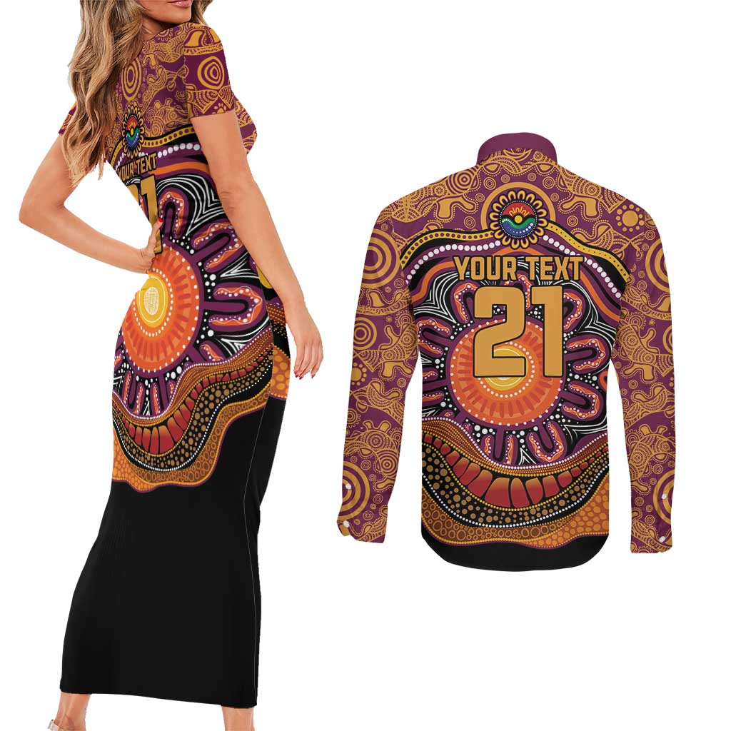 Custom Broncos Honouring First Nations Couples Matching Short Sleeve Bodycon Dress and Long Sleeve Button Shirt NAIDOC 2026 Deadly 50 Years