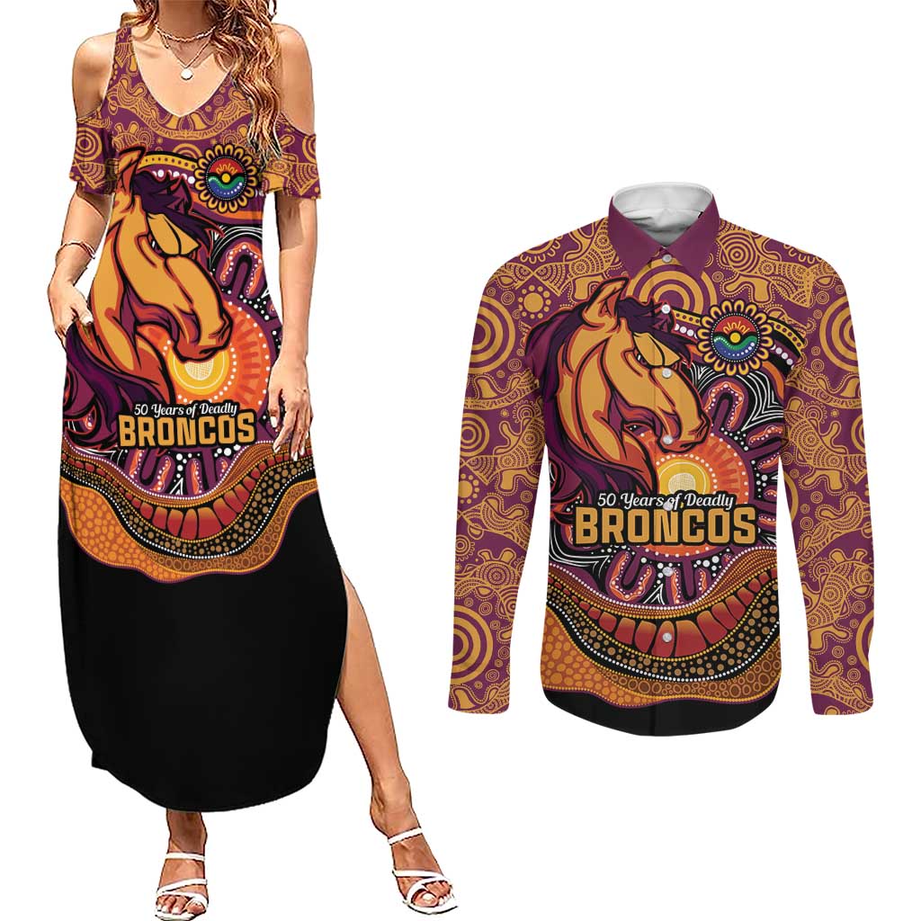 Custom Broncos Honouring First Nations Couples Matching Summer Maxi Dress and Long Sleeve Button Shirt NAIDOC 2026 Deadly 50 Years