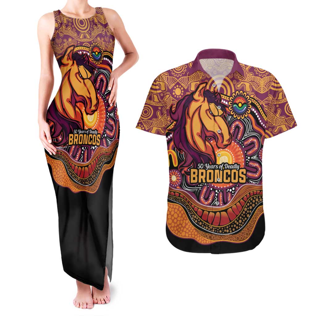 Custom Broncos Honouring First Nations Couples Matching Tank Maxi Dress and Hawaiian Shirt NAIDOC 2026 Deadly 50 Years