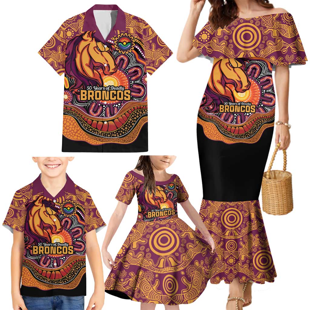 Custom Broncos Honouring First Nations Family Matching Mermaid Dress and Hawaiian Shirt NAIDOC 2026 Deadly 50 Years