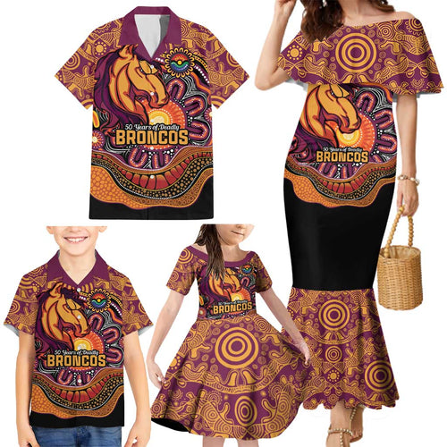 Custom Broncos Honouring First Nations Family Matching Mermaid Dress and Hawaiian Shirt NAIDOC 2026 Deadly 50 Years