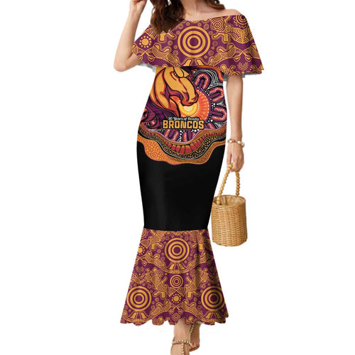 Custom Broncos Honouring First Nations Family Matching Mermaid Dress and Hawaiian Shirt NAIDOC 2026 Deadly 50 Years