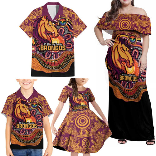 Custom Broncos Honouring First Nations Family Matching Off Shoulder Maxi Dress and Hawaiian Shirt NAIDOC 2026 Deadly 50 Years
