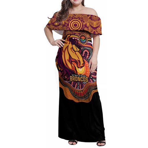 Custom Broncos Honouring First Nations Family Matching Off Shoulder Maxi Dress and Hawaiian Shirt NAIDOC 2026 Deadly 50 Years