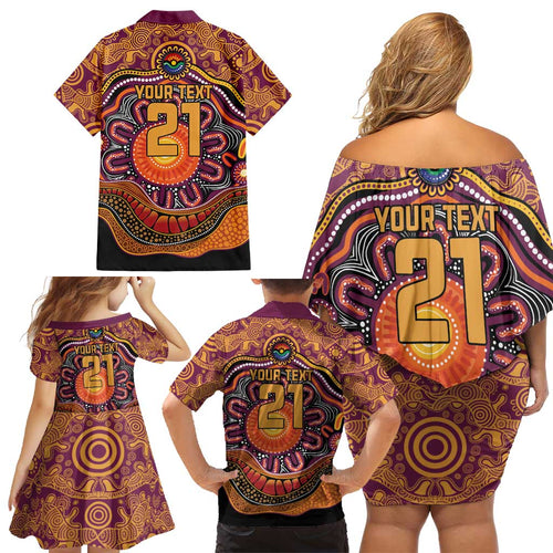 Custom Broncos Honouring First Nations Family Matching Off Shoulder Short Dress and Hawaiian Shirt NAIDOC 2026 Deadly 50 Years