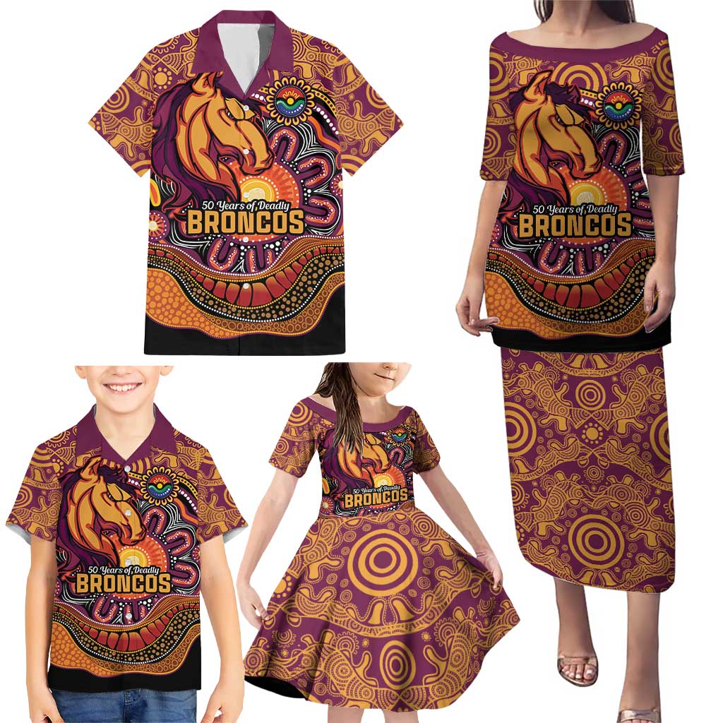 Custom Broncos Honouring First Nations Family Matching Puletasi and Hawaiian Shirt NAIDOC 2026 Deadly 50 Years