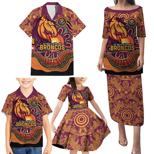 Custom Broncos Honouring First Nations Family Matching Puletasi and Hawaiian Shirt NAIDOC 2026 Deadly 50 Years