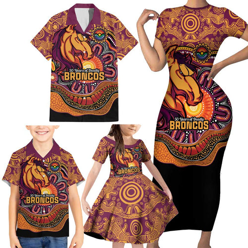 Custom Broncos Honouring First Nations Family Matching Short Sleeve Bodycon Dress and Hawaiian Shirt NAIDOC 2026 Deadly 50 Years
