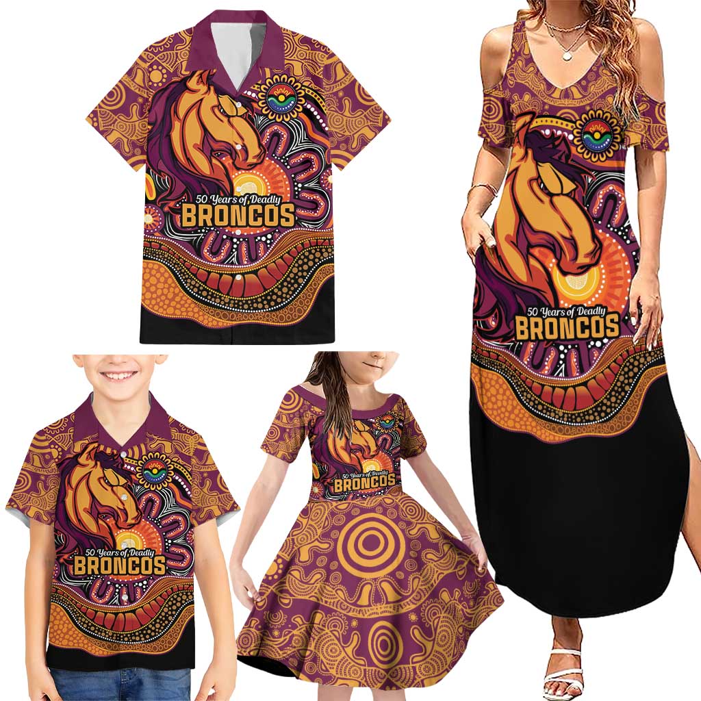 Custom Broncos Honouring First Nations Family Matching Summer Maxi Dress and Hawaiian Shirt NAIDOC 2026 Deadly 50 Years