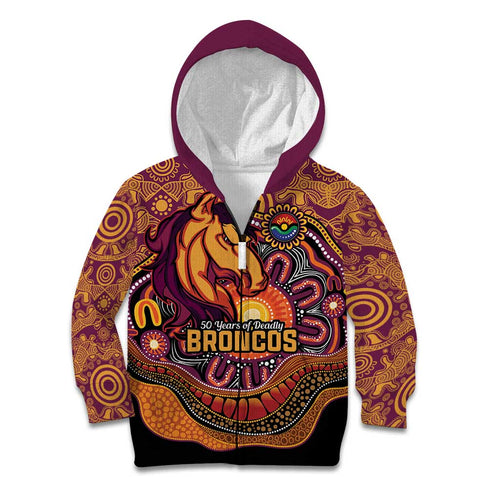 Custom Broncos Honouring First Nations Kid Hoodie NAIDOC 2026 Deadly 50 Years