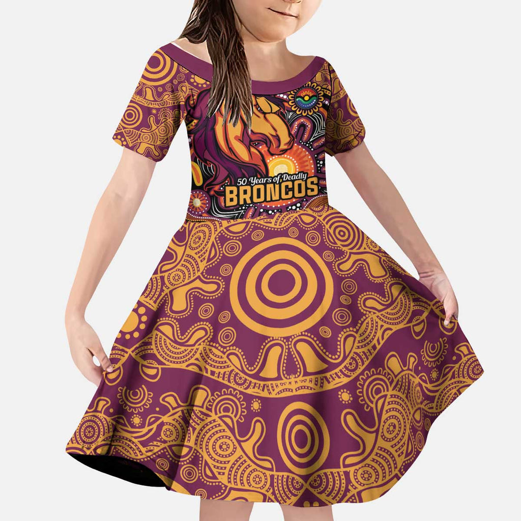 Custom Broncos Honouring First Nations Kid Short Sleeve Dress NAIDOC 2026 Deadly 50 Years