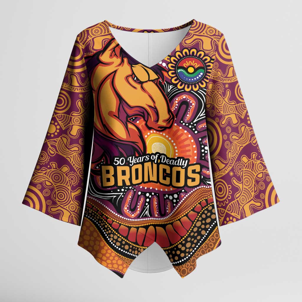 Custom Broncos Honouring First Nations Kimono Sleeve Blouse NAIDOC 2026 Deadly 50 Years