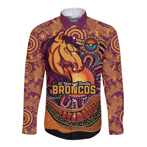 Custom Broncos Honouring First Nations Long Sleeve Button Shirt NAIDOC 2026 Deadly 50 Years