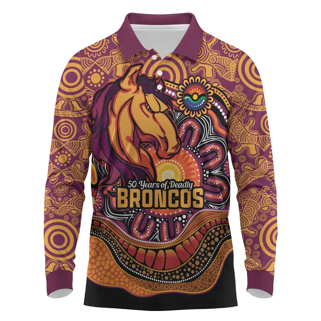 Custom Broncos Honouring First Nations Long Sleeve Polo Shirt NAIDOC 2026 Deadly 50 Years