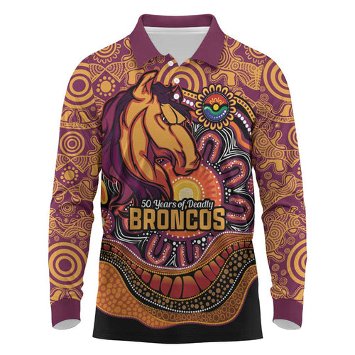 Custom Broncos Honouring First Nations Long Sleeve Polo Shirt NAIDOC 2026 Deadly 50 Years