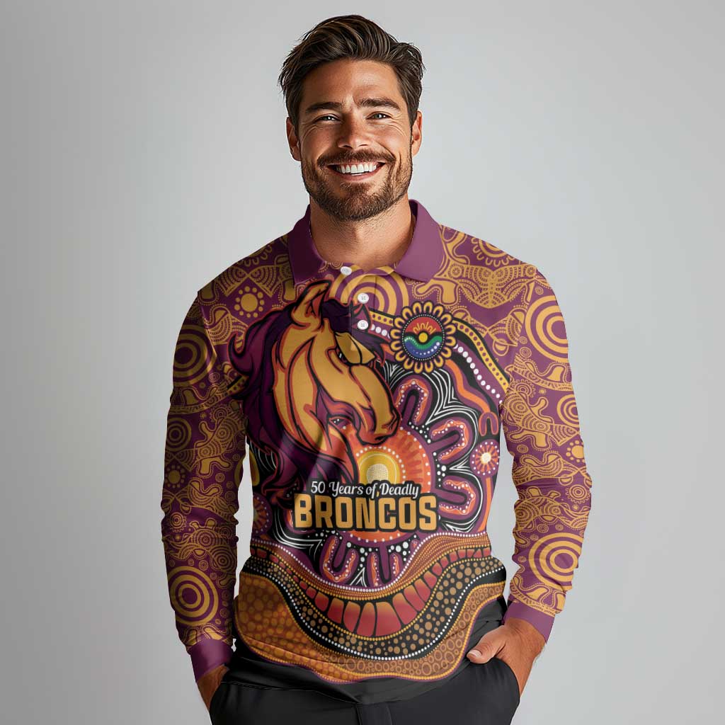 Custom Broncos Honouring First Nations Long Sleeve Polo Shirt NAIDOC 2026 Deadly 50 Years