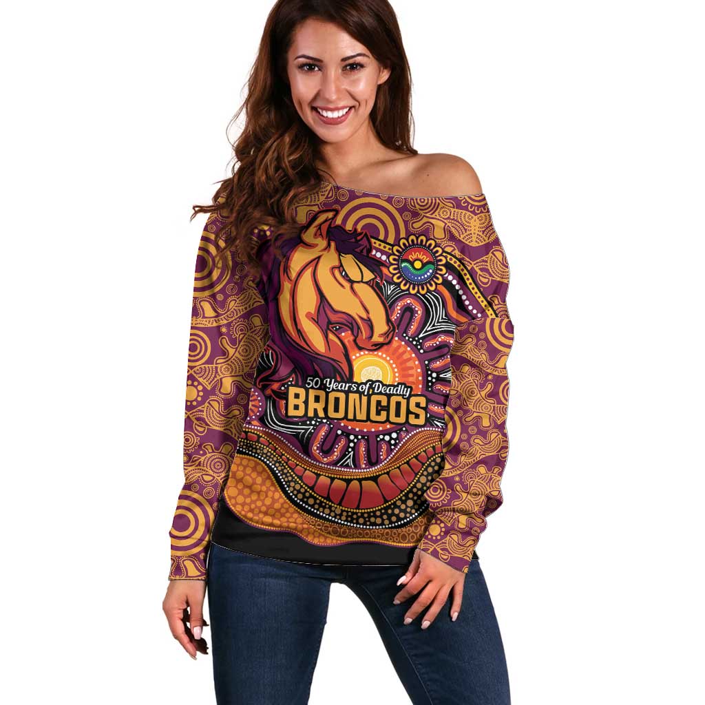 Custom Broncos Honouring First Nations Off Shoulder Sweater NAIDOC 2026 Deadly 50 Years
