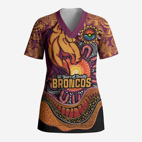 Custom Broncos Honouring First Nations Scrub Top NAIDOC 2026 Deadly 50 Years