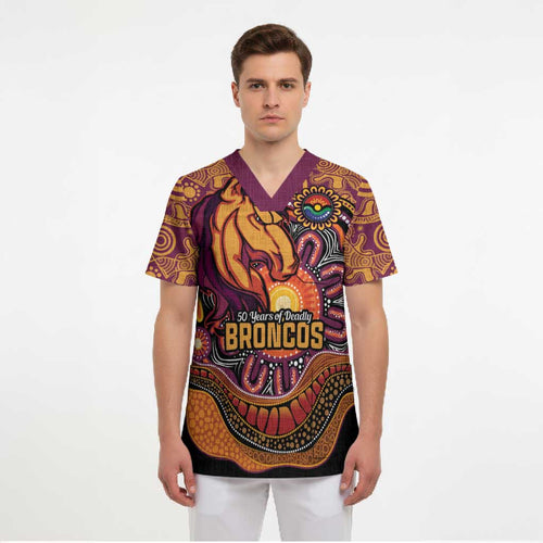 Custom Broncos Honouring First Nations Scrub Top NAIDOC 2026 Deadly 50 Years