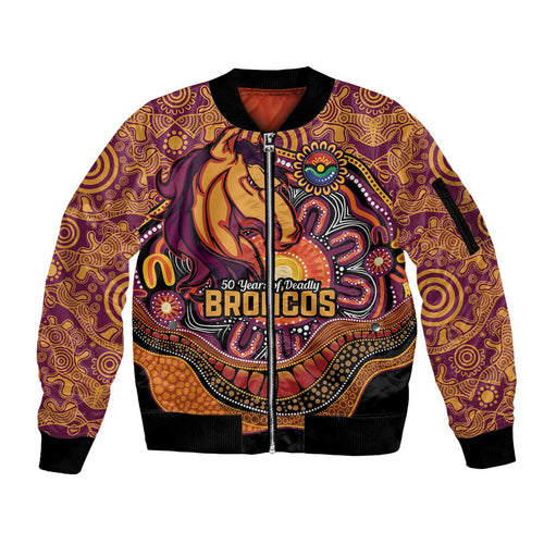 Custom Broncos Honouring First Nations Sleeve Zip Bomber Jacket NAIDOC 2026 Deadly 50 Years