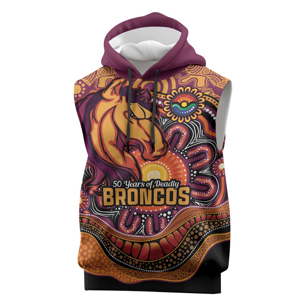 Custom Broncos Honouring First Nations Sleeveless Hoodie NAIDOC 2026 Deadly 50 Years