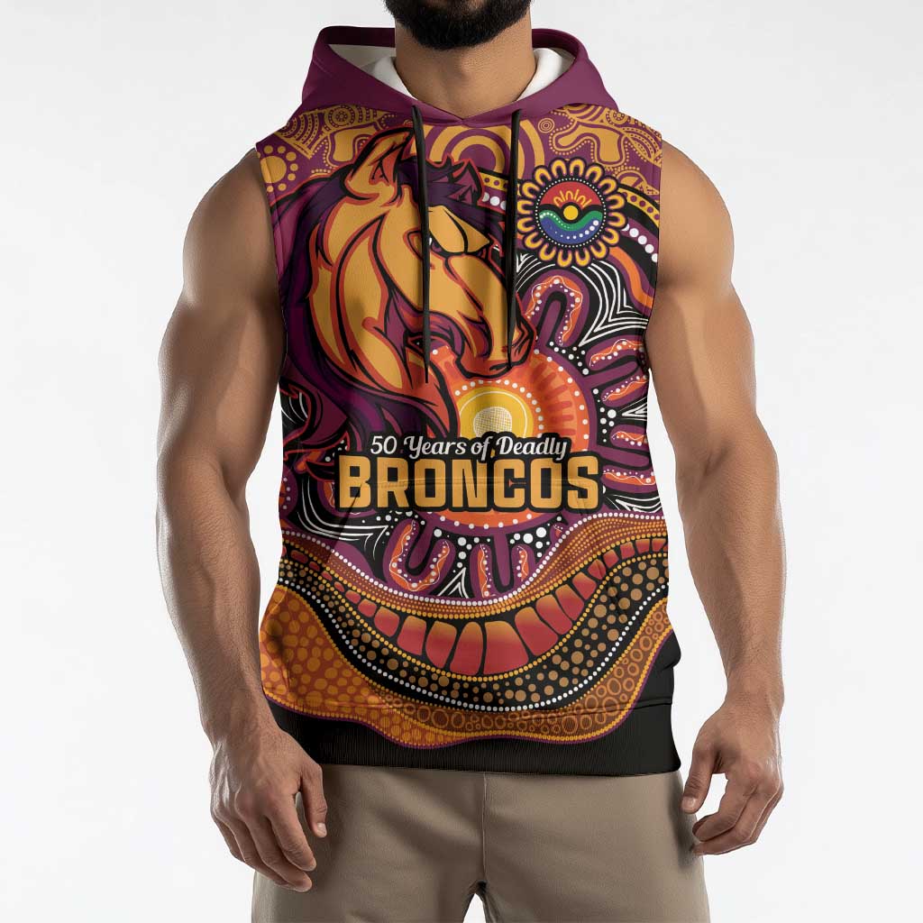 Custom Broncos Honouring First Nations Sleeveless Hoodie NAIDOC 2026 Deadly 50 Years