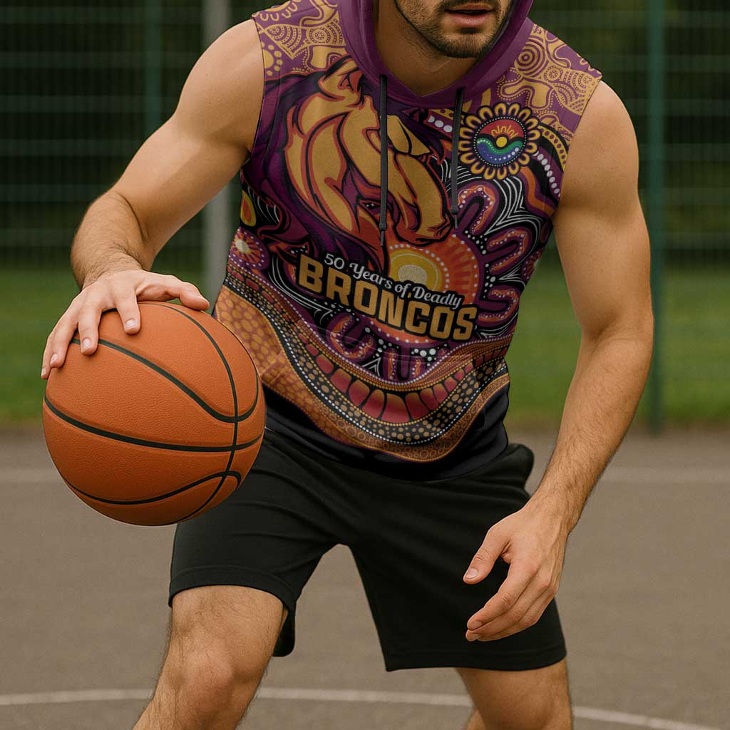 Custom Broncos Honouring First Nations Sleeveless Hoodie NAIDOC 2026 Deadly 50 Years