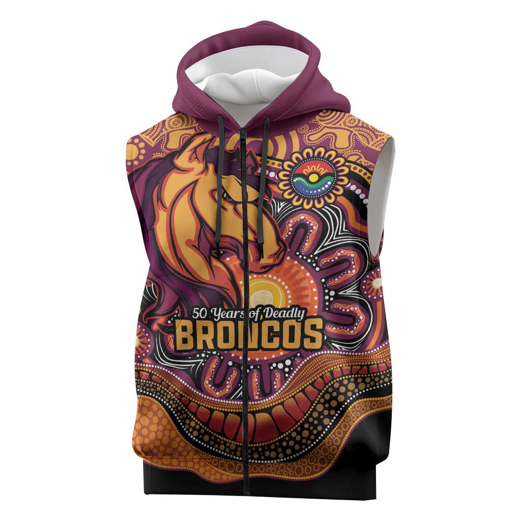 Custom Broncos Honouring First Nations Sleeveless Zip Hoodie NAIDOC 2026 Deadly 50 Years
