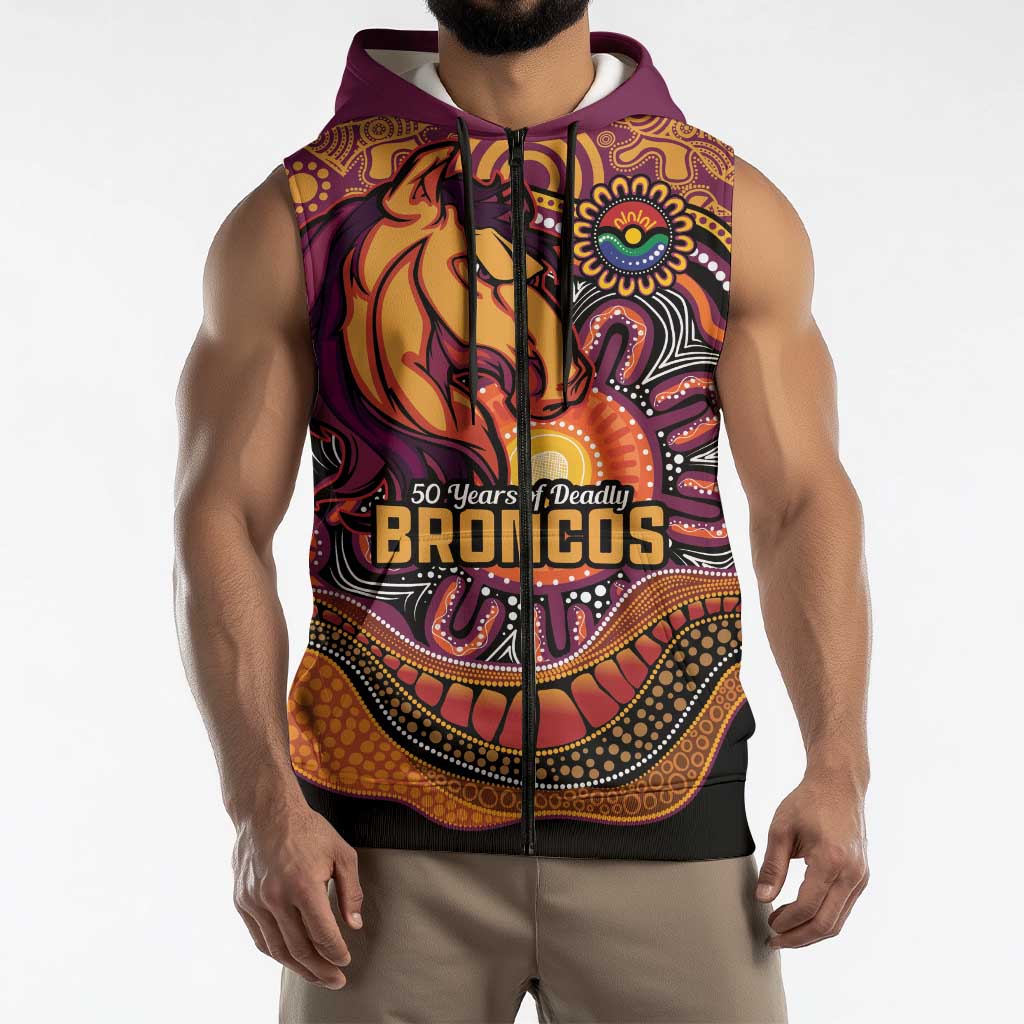 Custom Broncos Honouring First Nations Sleeveless Zip Hoodie NAIDOC 2026 Deadly 50 Years