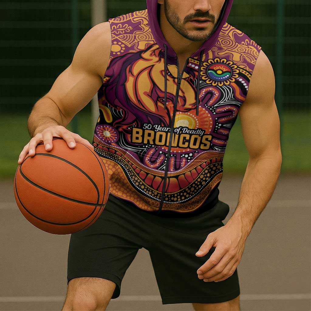 Custom Broncos Honouring First Nations Sleeveless Zip Hoodie NAIDOC 2026 Deadly 50 Years