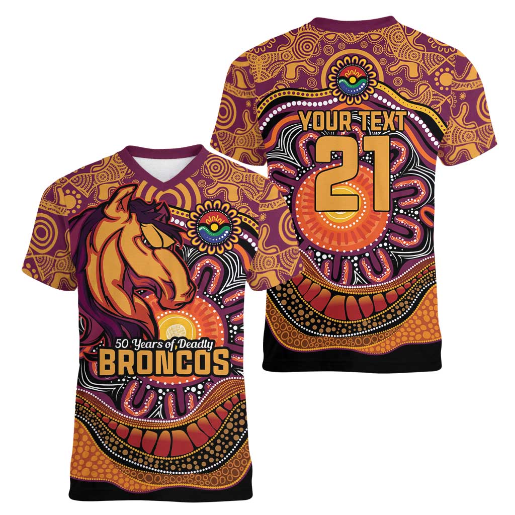 Custom Broncos Honouring First Nations Women V-Neck T-Shirt NAIDOC 2026 Deadly 50 Years
