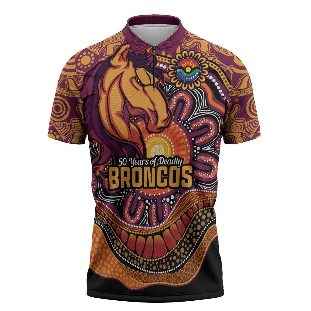 Custom Broncos Honouring First Nations Zipper Polo Shirt NAIDOC 2026 Deadly 50 Years